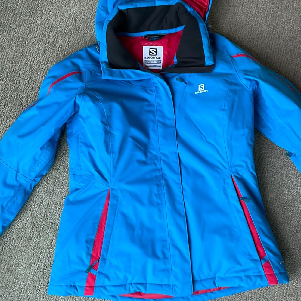 Salomon BRILLIANT Womens Ski/Snowboard Hood Jacket L Waterproof 20K Methyl Blue